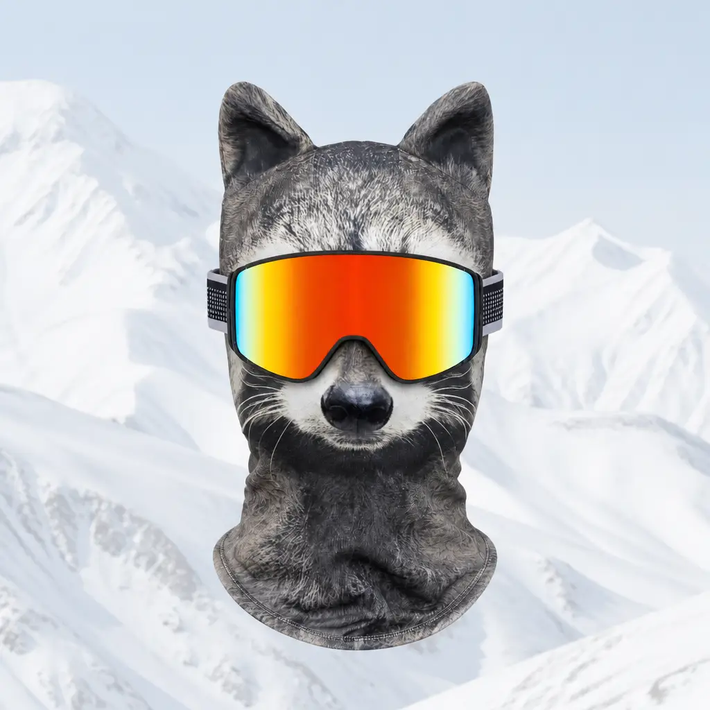 Masque de ski animal Loup gris